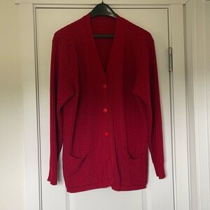 Oversized red button up cardigan with pockets